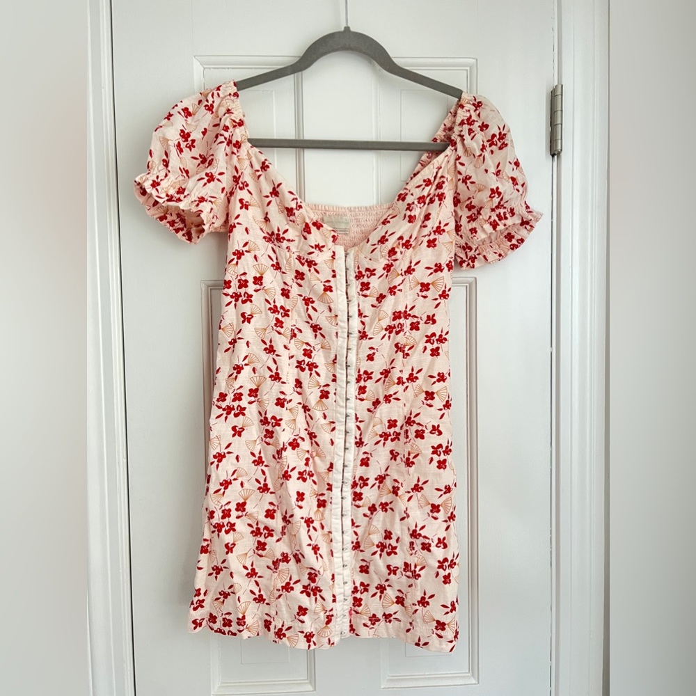 Urban Outfitters Pink Mini Dress with Red Floral Print
